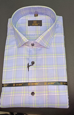 Scan Men Checkered Casual Beige Shirt