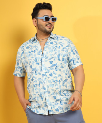 Instafab Plus Men Printed Casual White, Blue Shirt