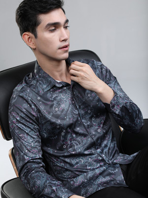 HIGHLANDER Men Printed Casual Dark Blue Shirt
