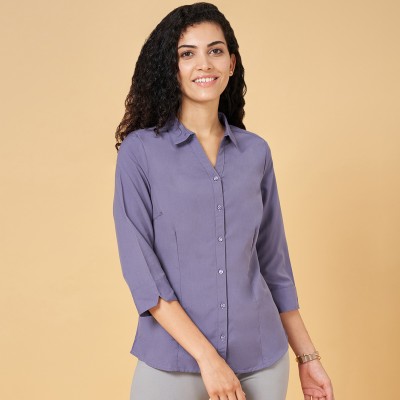 Annabelle by Pantaloons Women Solid Casual Purple Shirt