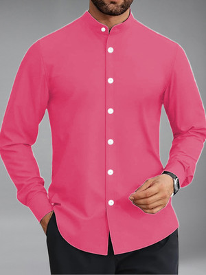 Apektra Men Solid Casual Pink Shirt
