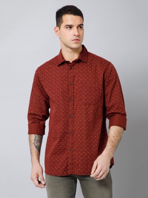 CANTABIL Men Printed Casual Maroon, White Shirt