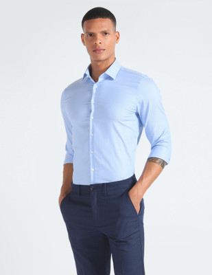 Calvin Klein Jeans Men Self Design Casual Blue Shirt