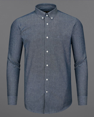 HOC Men Solid Formal Blue Shirt