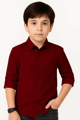 indiyana fashion Boys Solid Formal Maroon Shirt
