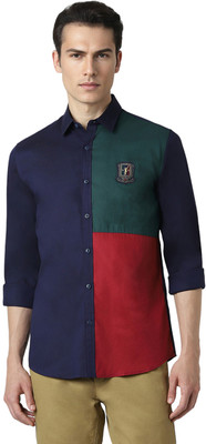 PETER ENGLAND Men Color Block Casual Dark Blue, Dark Green, Red Shirt