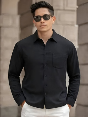 Purever India Men Solid Formal Black Shirt