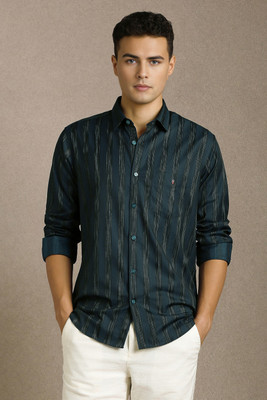 LOUIS PHILIPPE Men Striped Casual Green Shirt