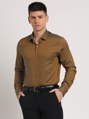 TURTLE Men Solid Formal Brown Shirt