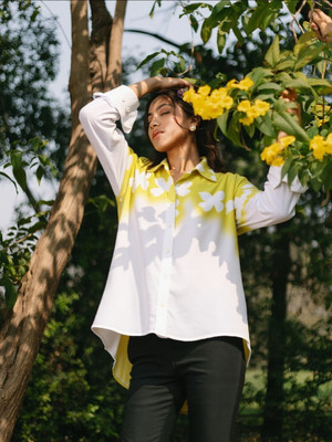 PERFECT PRODUCTIONS Women Printed Casual Yellow, White Shirt