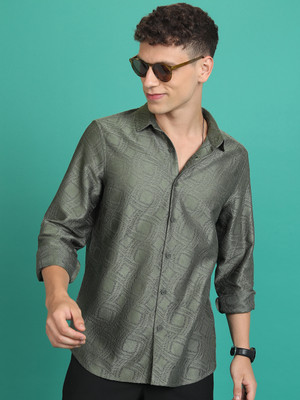 HIGHLANDER Men Printed Casual Green Shirt