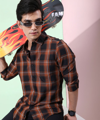 HIGHLANDER Men Checkered Casual Brown Shirt