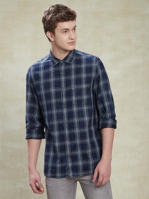 TURTLE Men Checkered Casual Blue Shirt