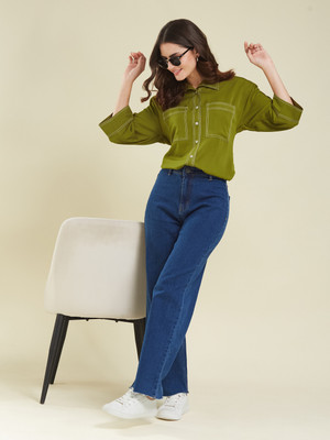 Beau Dell Women Solid Casual Green Shirt