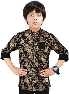 crane Boys Printed Casual Black Shirt