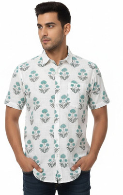 HIMANIPRINTS Men Printed Casual White, Dark Blue Shirt