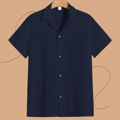 A Dearise Trend Men Self Design Casual Dark Blue Shirt
