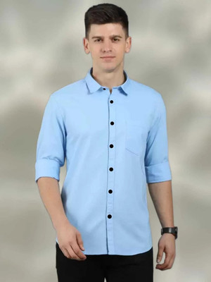 Manav Creation Men Solid Formal Light Blue Shirt