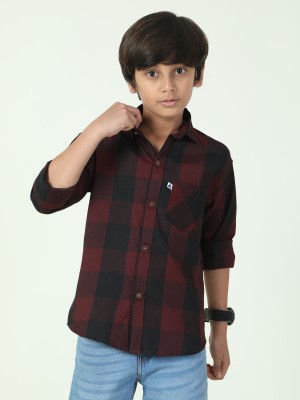 ALLWIN PAUL Boys Checkered Casual Maroon Shirt