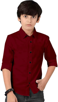 HASTITAG Boys Solid Casual Maroon Shirt