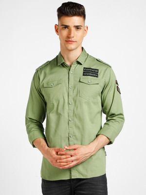 Urbano Fashion Men Embroidered Casual Green Shirt