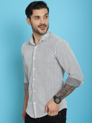 Indian Needle Men Self Design Casual White Shirt