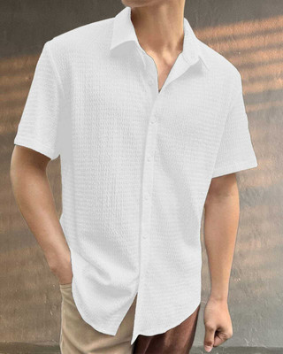 DYZINSTORE Men Solid Casual White Shirt