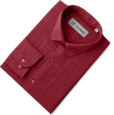 Filohevis Men Self Design Casual Red Shirt