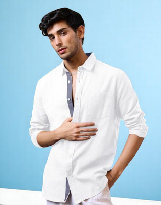 Laxmitextile Hubb Men Solid Casual White Shirt(Pack of 2)