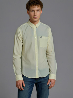 Seen Clothing Store Men Solid Casual Yellow Shirt