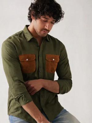 PP TRENDS Men Solid Casual Dark Green Shirt