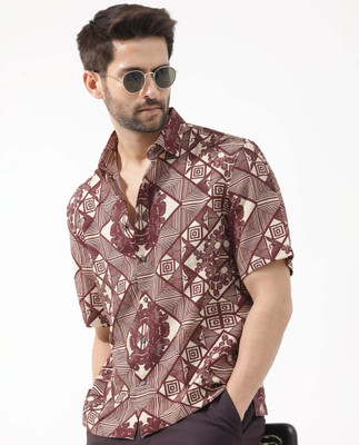 RARE RABBIT Men Floral Print Casual Maroon Shirt