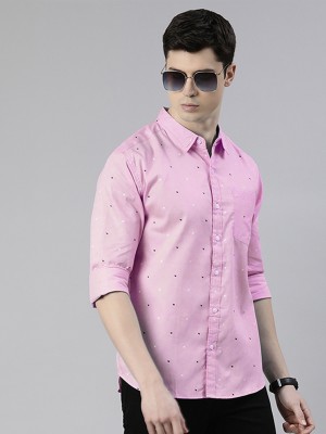 PROVOGUE Men Geometric Print Casual Pink, White, Black Shirt