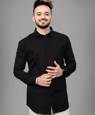 ISUEL FAB Men Solid Casual Black Shirt