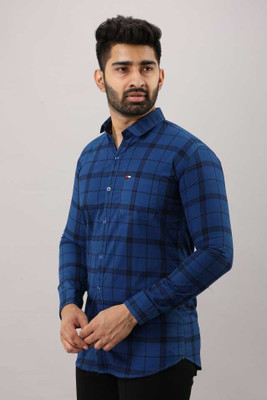 SilverBuck Men Checkered Casual Blue Shirt