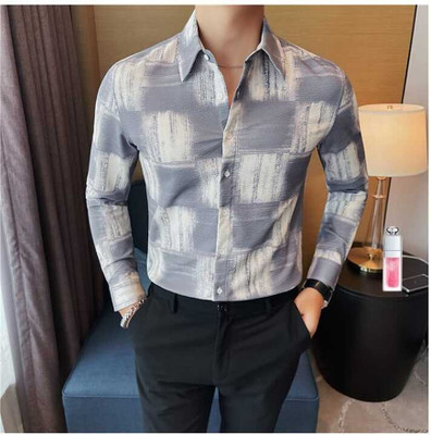 Pribha Fashion Men Color Block Casual Grey Shirt