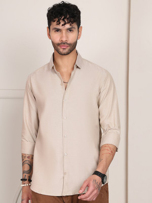 Tanip Men Solid Casual Beige Shirt