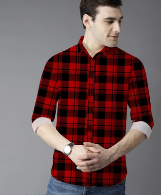 DORAEMON FASHION Men Checkered Casual Red Shirt