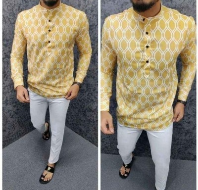 ISUEL FAB Men Printed Formal Yellow Shirt