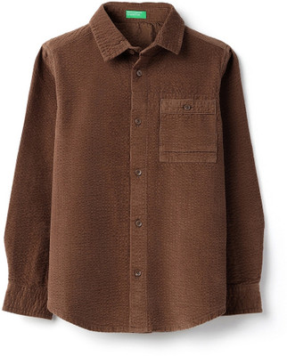 United Colors of Benetton Boys Striped Casual Brown Shirt