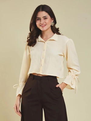 J TURRITOPSIS Women Solid Casual White Shirt