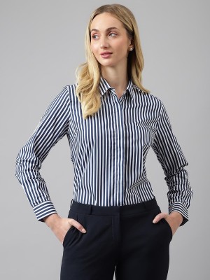 Hancock Women Striped Formal Dark Blue, White Shirt