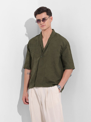 The Indian Garage Co. Men Self Design Party Green Shirt