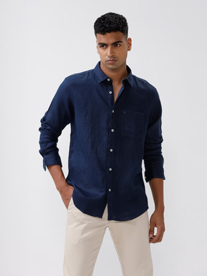 BASICS Men Solid Casual Blue Shirt