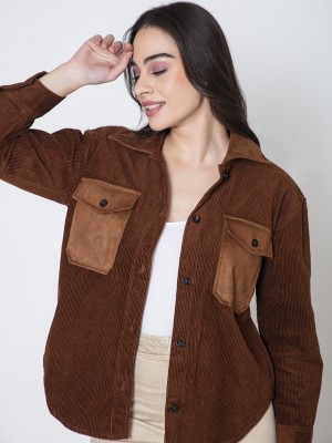 Lounge Dreams Women Self Design Casual Brown Shirt