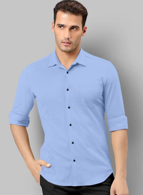 MISHREE Men Solid Casual Light Blue Shirt