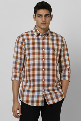 VAN HEUSEN Men Checkered Casual Brown Shirt
