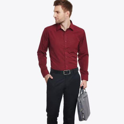 JERRY AND HANPHIL Men Solid Formal Maroon Shirt