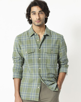 RARE RABBIT Men Checkered Casual Green, Light Blue, White Shirt