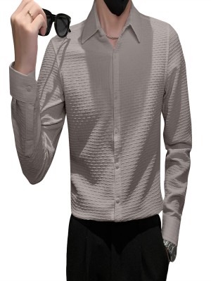 KHANJAN FASHION Men Self Design Casual Grey Shirt